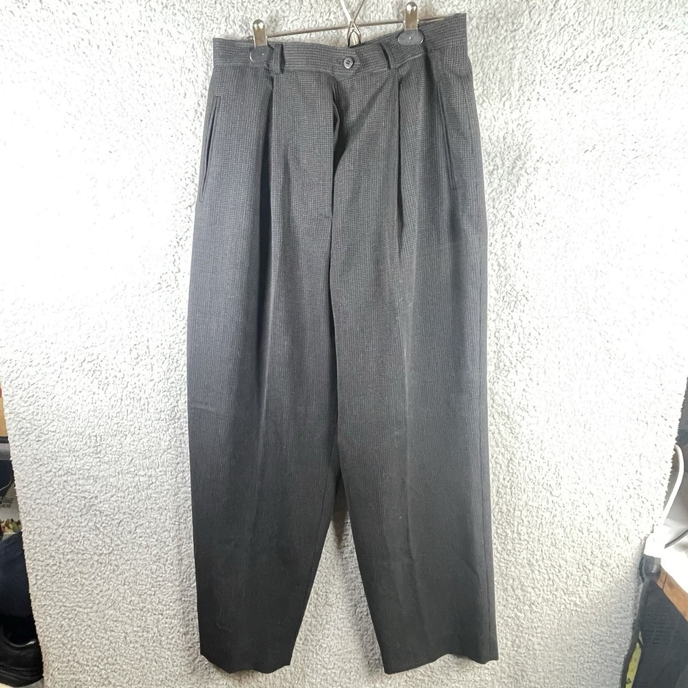 Saks Fifth Avenue The Works Pleated Wide‎ Leg Trousers Size 14 Gray Micro Check